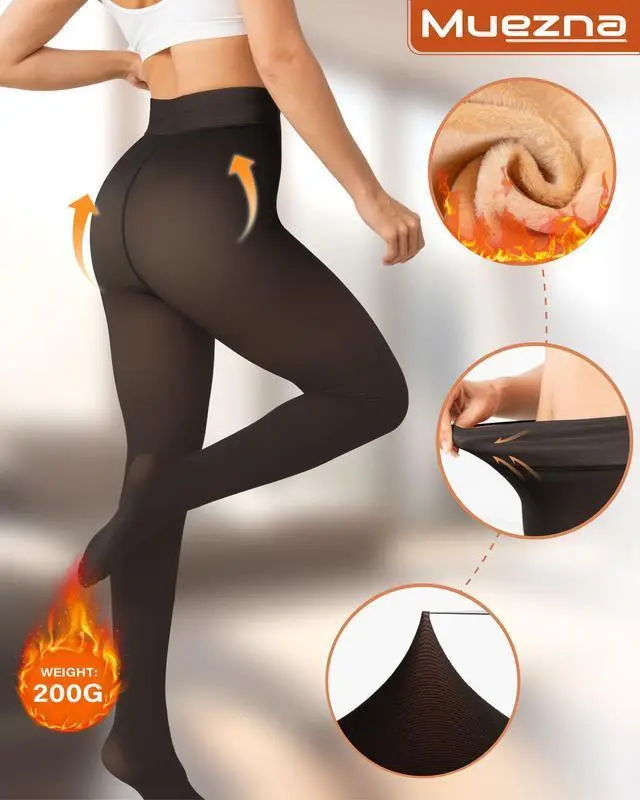 Women's Magic Stockings, Cute Sheer-Look Thermals with Warm Fleece Lining, Chic Stretch Fit for Girl's Winter Style, XS-3XL, Tall Friendly, Bottom, Dress, Leggings, Plus Size Clothes, Fleece Lined Tights, Original, Thick, Polyester, Skirts