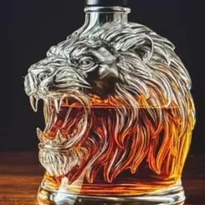 Creative Transparent Glass Lion Head Liquor Bottle Irregular Shape Sealed Wine Bottle Red Wine Bottle Whiskey Vodka Empty Bottle,Unique Home Bar Decor Gift