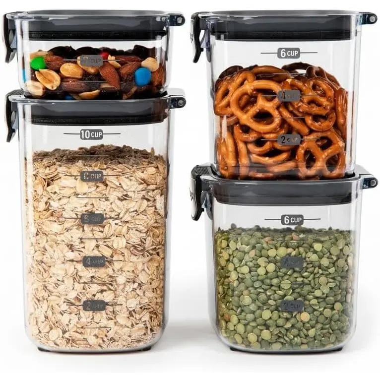 Progressive International ProKeeper+ 4-Piece Modular Airtight Pantry Storage Containers Clear Plastic Canisters