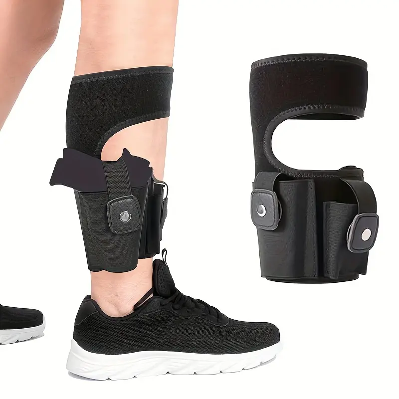 1 Black Concealed Carry Ankle Holster - Elastic Deep Concealment Leg Holster, with Magazine Pocket, Adjustable Shoulder Strap and Safety Buckle Closure - Unisex, Comfortable and Durable, Right and Left Hand Extraction backtoschoolshopping