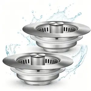 Universal Stainless Steel Sink Drain Strainer Stopper! This 3-in-1 combo comes with a bounce core drainer and removable filter basket, fitting most kitchen sinks to block food debris perfectly.
