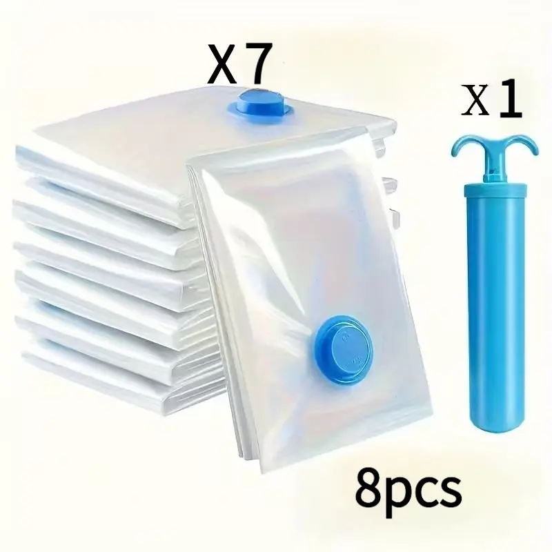 8 Piece Large Vacuum Storage Bags Set 15.75x23.62 Inch with Manual Suction Pump Space Saving Sealed Compression Dust Moisture Proof for Clothes Bedding Dorm Closet Moving Ideal