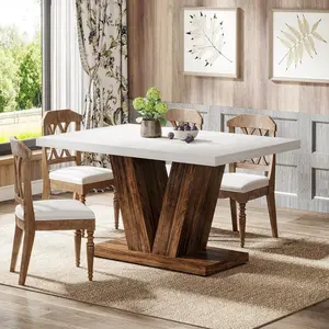47-Inch Kitchen    4, White Rectangle Dinner  With Heavy Duty Pedestal, Industrial Wooden Eating   Home,  Room, Kitchen, Breakfast Nooks dining table for Mobile Standing Desk Wheels Mirrored Console Inlay Marble