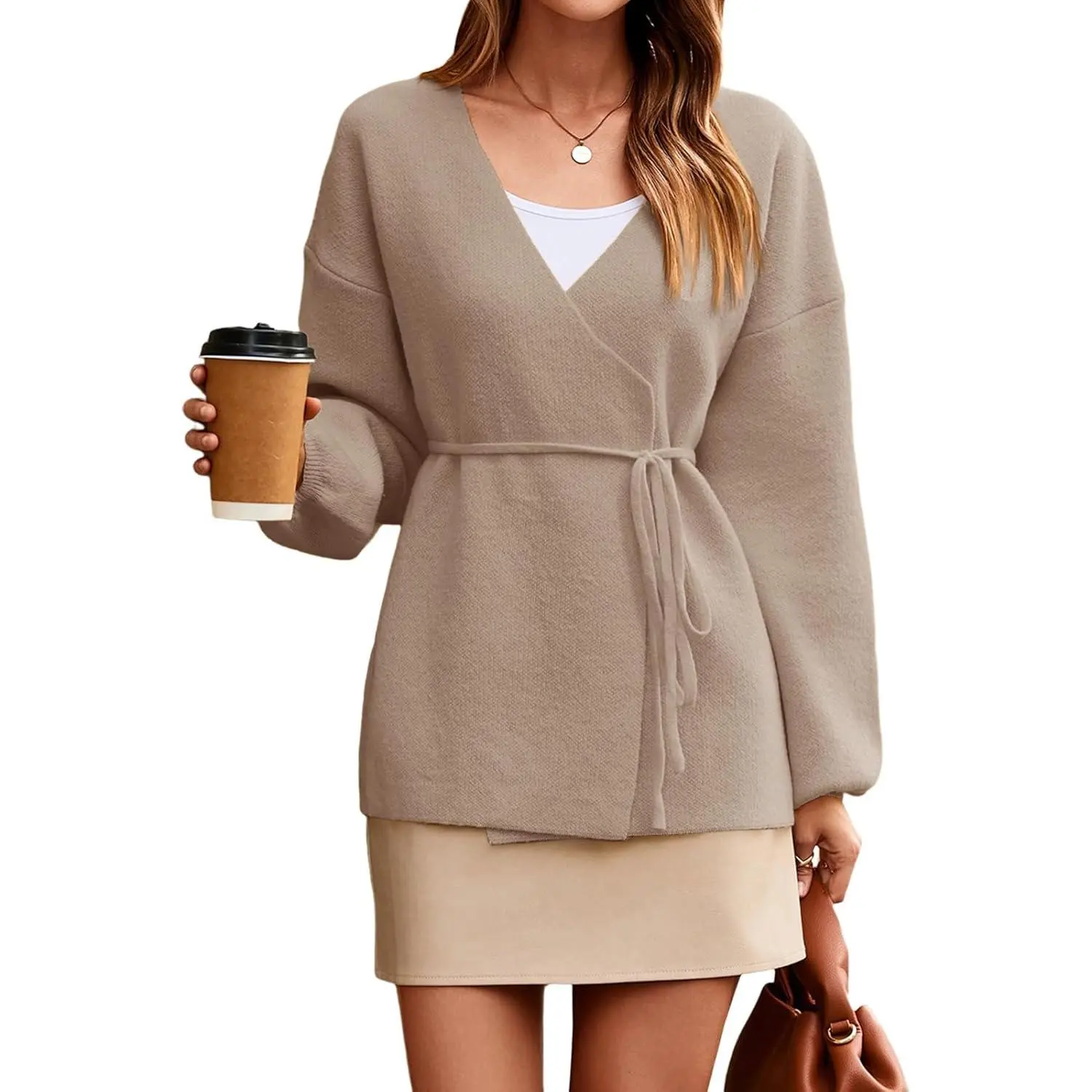 Imily Bela Womens Wrap V Neck Cardigan Sweaters Tie Front Long Sleeve Soft Knit Dressy Work Fall Sweater Blazer