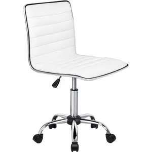 PUKAMI Office Desk Chair, Adjustable Task Chair, Low Back Faux Leather Ribbed Swivel Chair, Armless Home Computer Chair Retro with Wheels, Vanity Chair