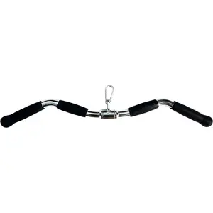 Lat Cable Machine Attachment Curl Pulldown Barbell Revolving Bar Multi-Exerciser Cable Attachment Solid Steel Tricep Press Down Bar with Rubber Handgrips & Revolving Hanger