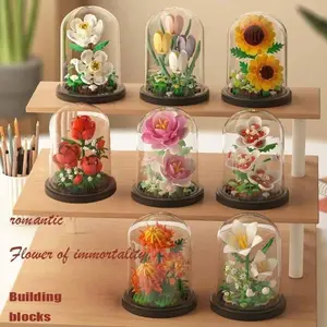 1pc building block flower, DIY micro particle building block flower, Creative building block, romantic home decoration with eternal flower, holiday gift, Valentine's Day gift, Mother's Day gift, desktop ornament