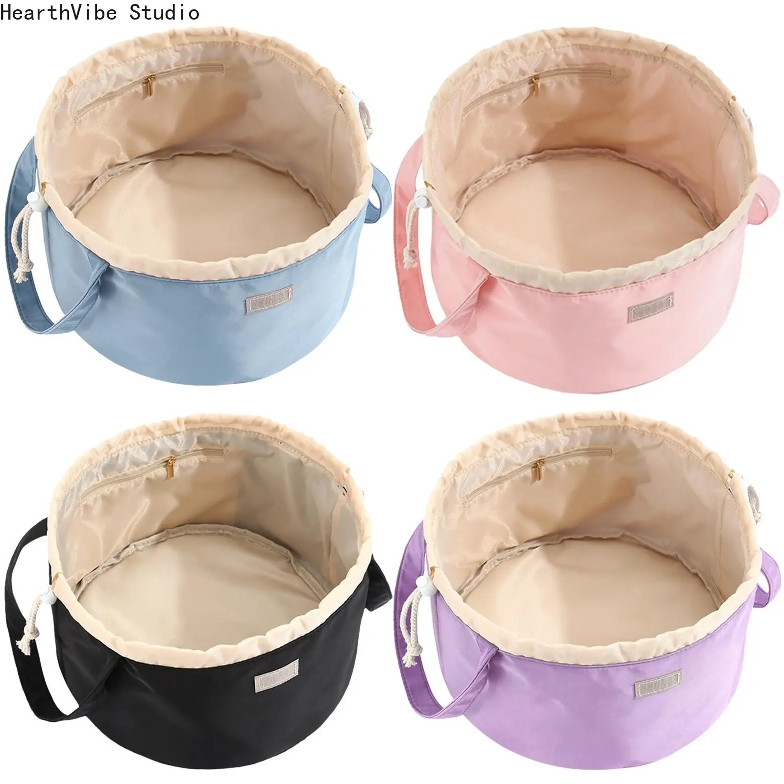 Quilted Polyester Cosmetic Bag for Women, Large Waterproof Makeup Pouch with Double Handle and Drawstring Seal, Portable Vanity Organizer for Travel