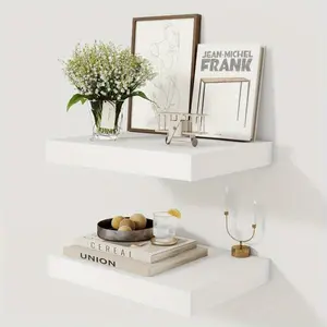 Rustic Wooden Floating Shelf 16x12 for Home Storage & Display 2 Thick Shelves Kitchen Living Room Bedroom Walnut 2 Pieces