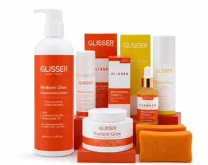 Glisser Radiant Glow Collection 7pc Body Care System with Ascorbic Acid Niacinamide & Retinol for Brightening Even Skin Tone - Cleansing