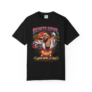 Benito Bowl Shirt Bad Bunn Tee Half Time Show Game Day Shirt Super Sweatshirt 2026 Football Fan Gift Unisex For Men Women Casual Short Sleeve Crewneck Ideal For Game Days Tailgates Trendy Sports Fan Apparel