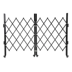 Heavy-Duty Folding Security Gate – Lockable Expandable Steel Scissor Door – 360° Swivel Casters – Outdoor/Home/Commercial Security Barrier – Black
