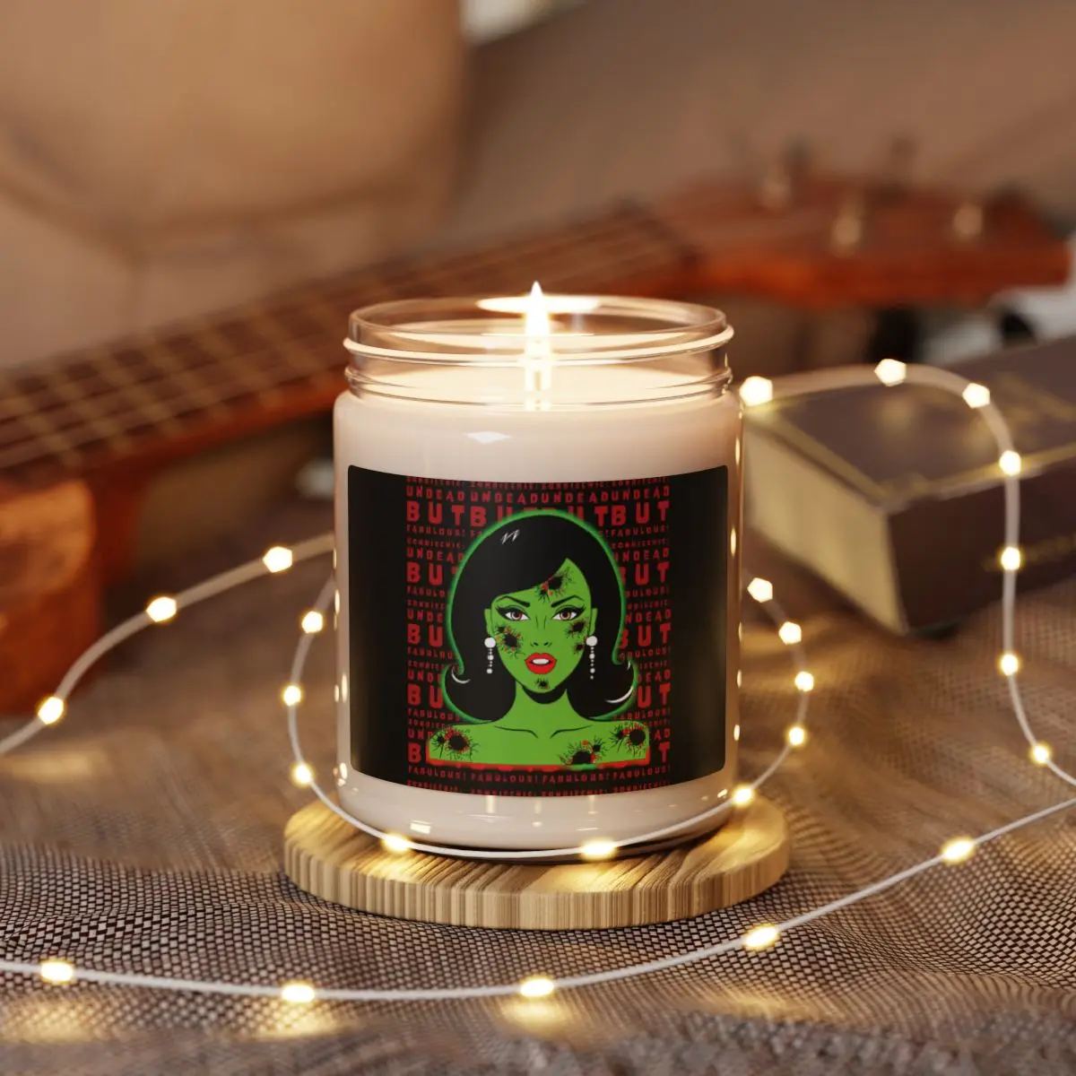 Zombie Chic: Undead Fabulous Pinup Candle – Retro 1950s Black-Haired Green-Skinned Zombie Halloween Rockabilly Scented Soy Candle, 9oz | Apple Harvest, Cinnamon Vanilla, and Unscented | Gift Idea
