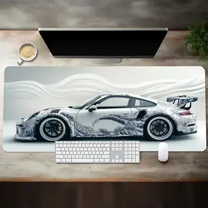 White Sports Car Gaming Mouse Pad, Large Desk Mat with Anti-Slip Rubber Base, Smooth Surface, Extended Keyboard Mousepad for PC Gamer Office Setup ideal gift