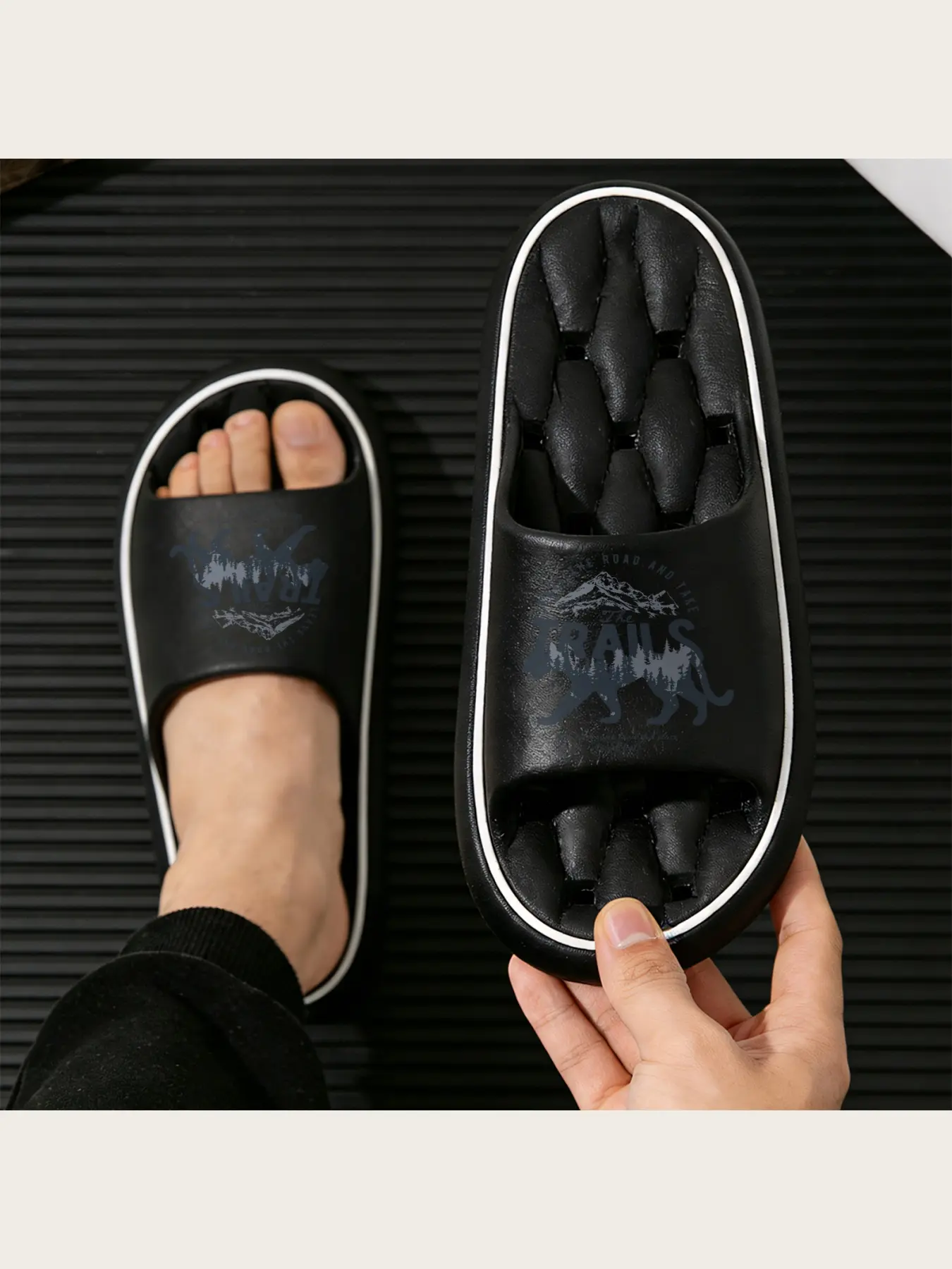 Men's Women's Outdoor Trail Slippers with Mountain and Panther Design Lightweight Non-Slip Comfortable Casual Footwear for Hiking Camping Travel Leave The Road Take The Trails Adventure Shoes