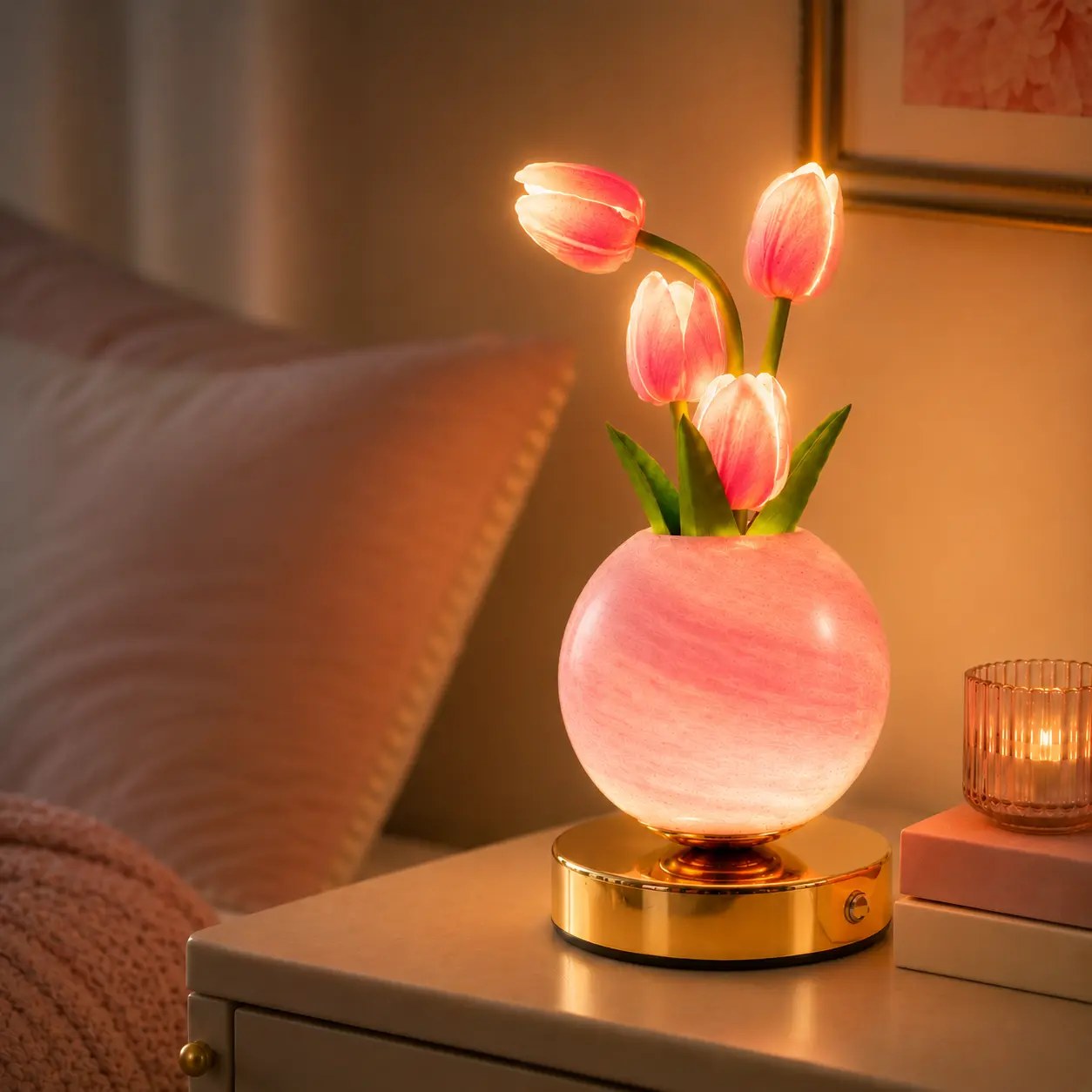 Rechargeable Tulip Flower Lamp, Cordless Bedside Night Light with 3 Lighting Modes, Artificial Floral Table Mood Lamp for Bedroom, Nightstand, Desk, Home Decor, Romantic Gift for Women, Mother’s Day, Valentine’s Day & Birthday, Room Decor, Aesthetic Home