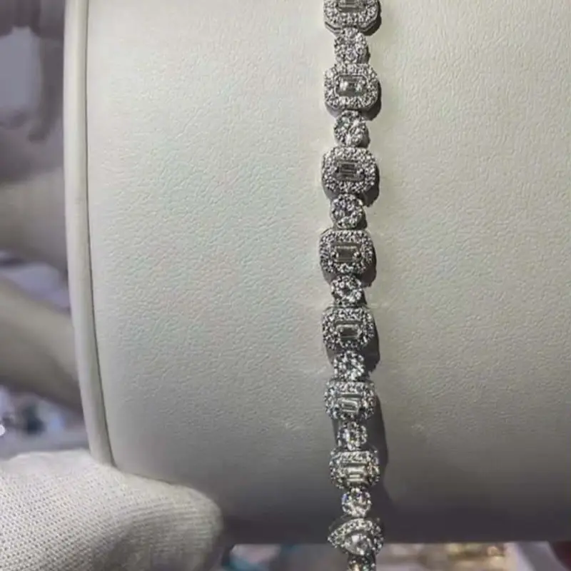 Sterling Silver Moissanite Gemstone Bracelet - VVS1 Synthetic Coloured Gemstone Chain, Fine Silver Jewelry for Women's Daily Wear, Synthetic/Simulated Coloured Gemstone