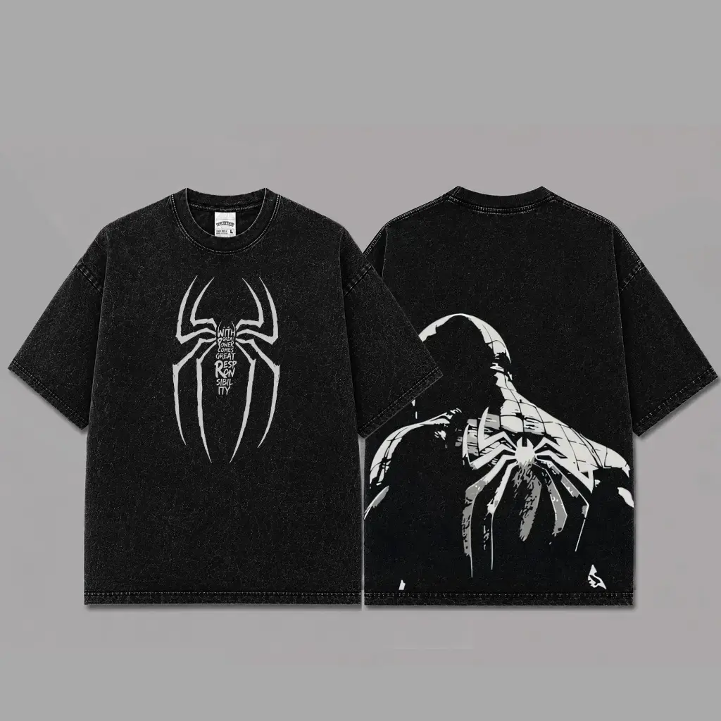 Ver 4 Spidey Inspired Oversized Black Graphic T-Shirt, Vintage Movie Actor Fan Tee, The Peter Shirt, Y2K Comic Style Streetwear Top, Black Cotton Unisex Tee, Retro Superhero Inspired Shirt, Gift for Movie Fans