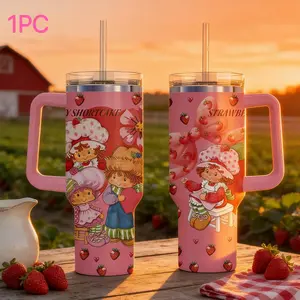 Large Capacity Strawberry Girl Car Cup Tumbler with Handle, Excellent Insulation, Ideal for School and Outdoor Use, Perfect for Girls