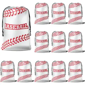 12 Pack 8"x12" Baseball Drawstring Goodie Gift Bags Reusable Waterproof Plastic Party Favor Bags for Birthday Sports Themed Party Supplies