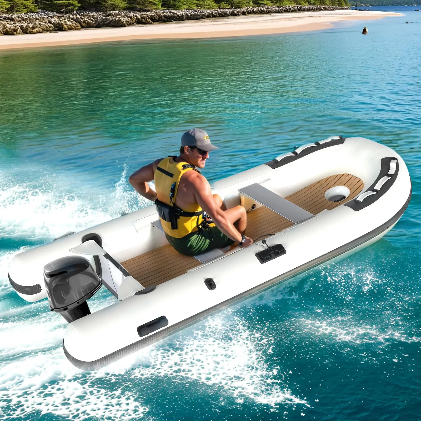 10.5ft x 5ft 5-Person Inflatable Dinghy Boat, White Smooth Design Sport Tender for Fishing & Water Exploration