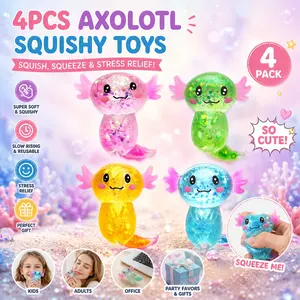 4Pcs soft rubber newt fidget toy set. Stretchy texture with slow rebound. Cute design for kids & adults. Relieve anxiety at work or travel, ideal gift for birthday parties, Slow Rise Squishies