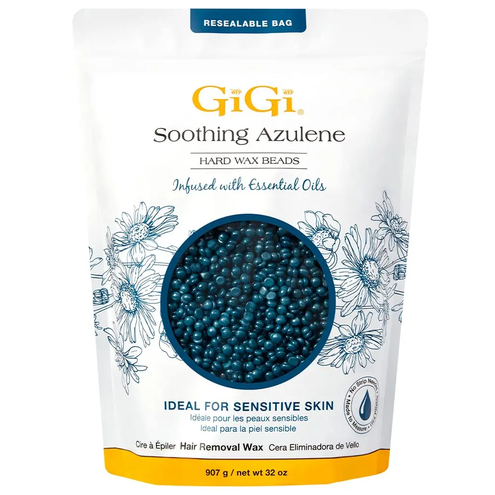 GIGI AND MAX Azulene Soothing Solid Hard Wax Beads - Strip-Free Waxing for Sensitive Skin, Gentle Formula for Face & Body, Easy Application, 32oz, Hair Removal, Body Care, Rosin, Full Body