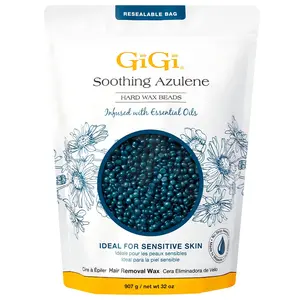 GIGI AND MAX Azulene Soothing Solid Hard Wax Beads - Strip-Free Hair Removal Wax for Sensitive Skin, Gentle Body Care Formula for Face, Easy Application, 32oz