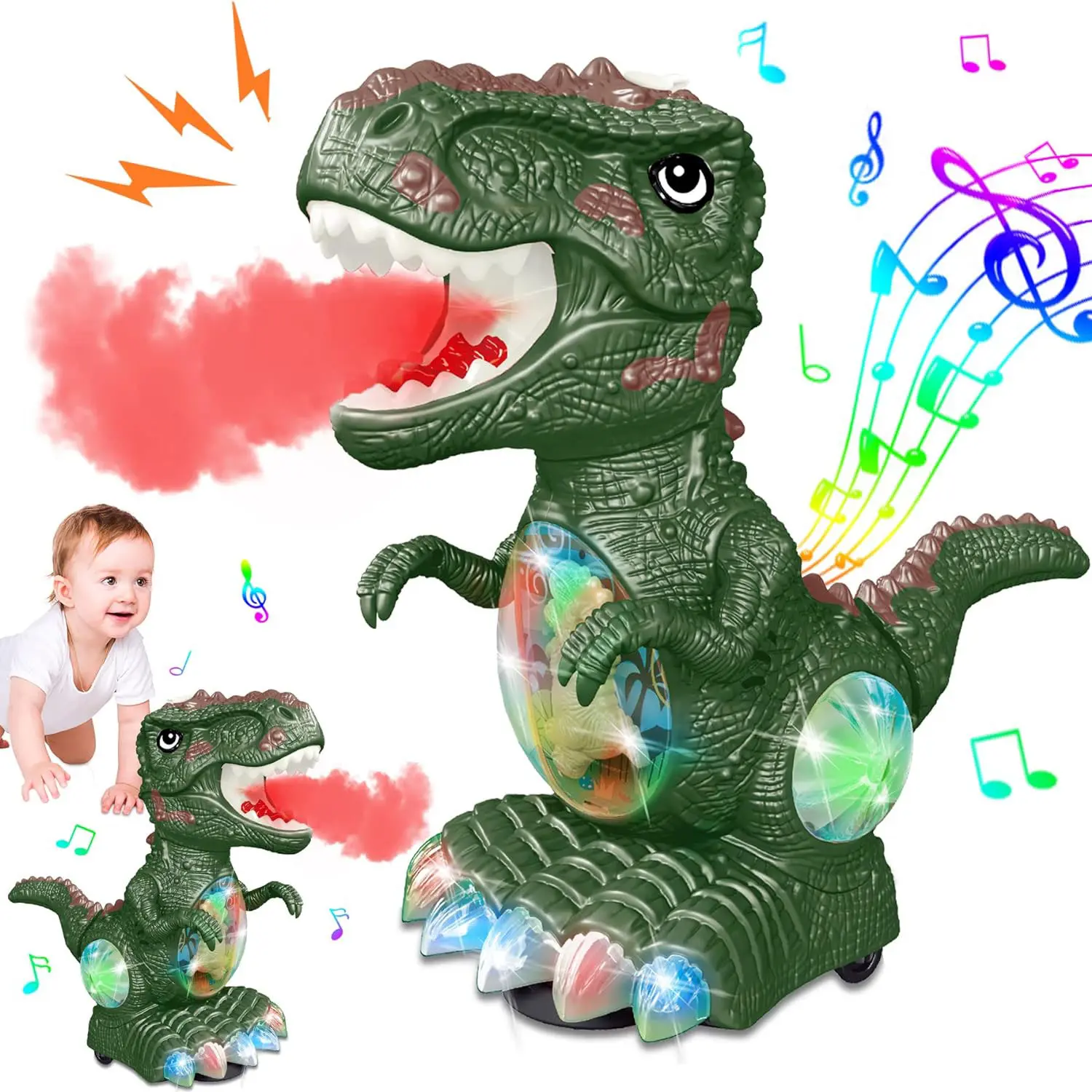 Electronic Interactive Dinosaur Toy for Kids with Roaring Sound & LED Lights, Moving Dino Baby Toy with Mist Spray Function, Christmas & Birthday Gift