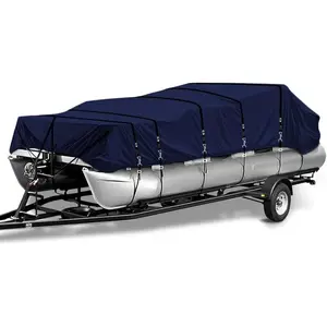 1200D Marine Grade Fade and Tear Resistant Trailerable Pontoon Boat Cover, Heavy-Duty Pontoon Covers Boating Accessories Blue