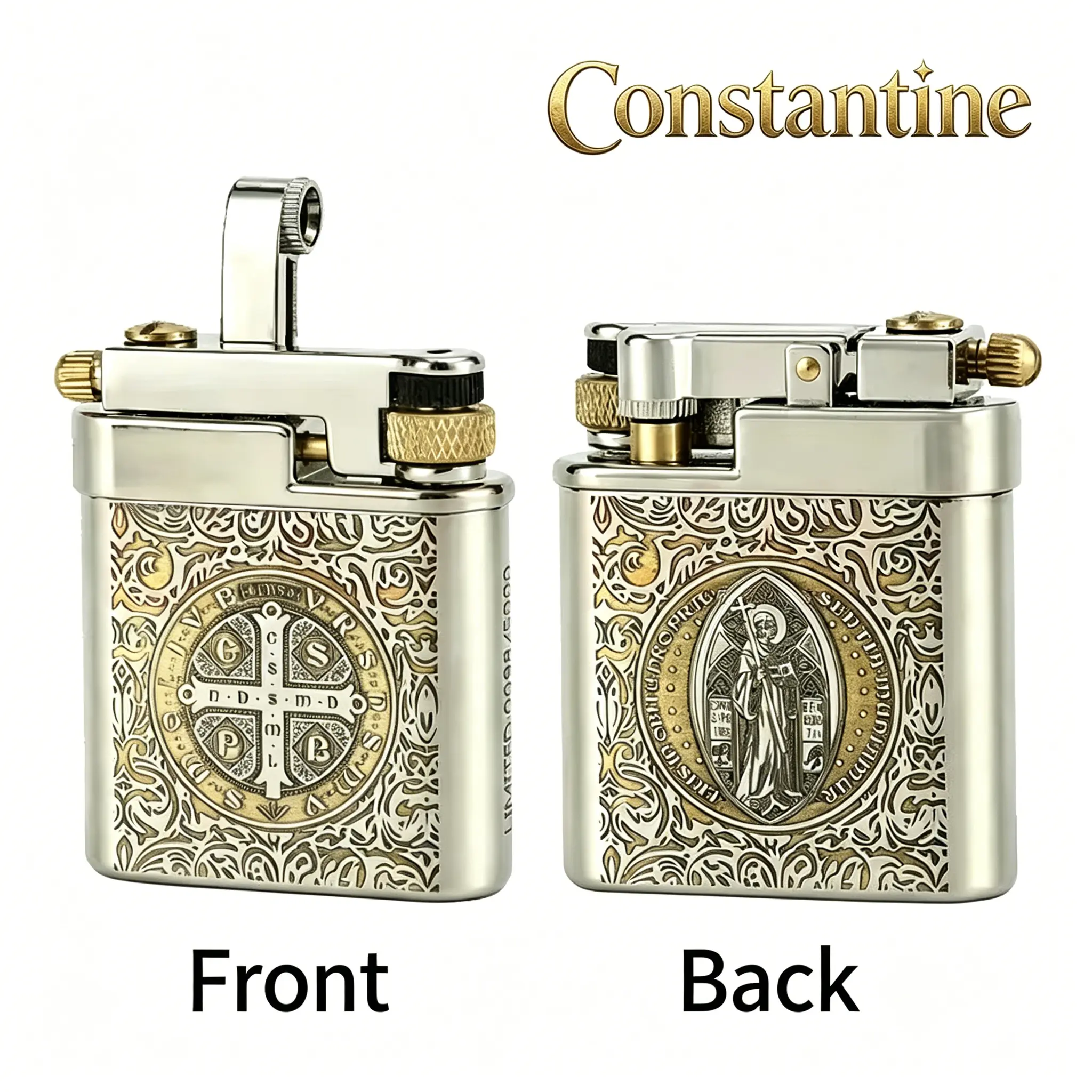 Constantine kerosene lighter, newly upgraded with exquisite carving, side wheel ejection ignition method, high-end gift cigarette lighter, the best choice for giving to boyfriends, girlfriends, or fathers, beautifully packaged birthday gift box (no fuel)