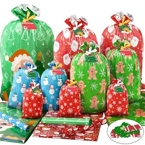 22PCS Gift Bags Set, 5 Styles Bags for Gifts, Holiday Reusable Santa Gift Bag (3 X-Large, 3 Large, 5 Medium, 5 Small, 6 Mini) & 22 Cards & 16 Ribbons & 40 Ties
