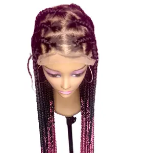 Braided Wigs with 360 Full Lace Two Colors Braids Pink and Black 36 Inches Hair Extensions