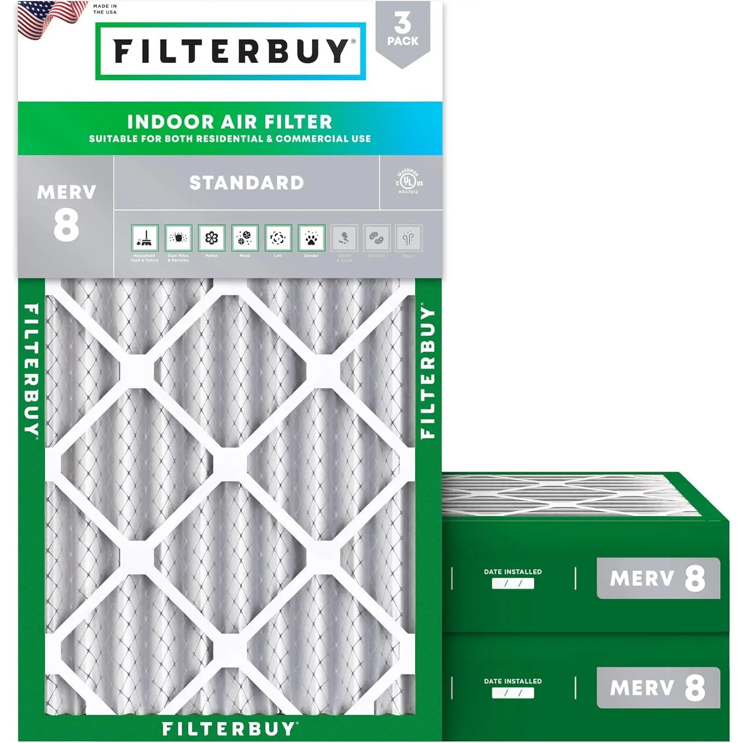 Filterbuy 13x21x4 Air Filter (3-Pack) - Pleated MERV 8 Dust Defense for HVAC, AC, Furnace, Heat Pump - Optimized Airflow (Actual Size: 13.00x21.00x4.00 in)
