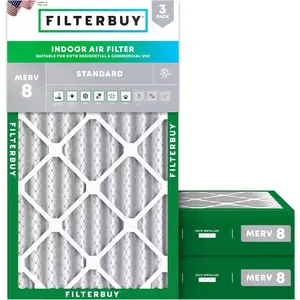 Filterbuy 16x25x4 Air Filter (3-Pack), Pleated MERV 8 Dust Defense HVAC AC Furnace Air Filters (Actual Size: 15.50 x 24.50 x 3.63 Inches)