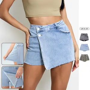 Women's Leisure Layered High Waist Raw Hemline Denim Skorts (B), Chic Streetwear Outfits, Versatile Women's Bottom, Women's Summer Shorts