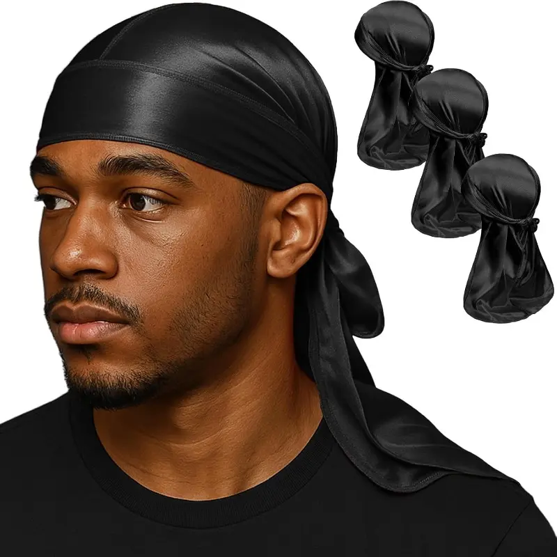 3pcs Premium Durag Pack for Men, Silky Doo Rag for 360 540 720 Waves, Minimalist Headwear, Head Wrap, Head Scarf, Headscarf, Silky Durags