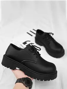 Men's All-Season Comfortable Thick Sole Low Heel Plain Fashion Round Toe Stitched Casual Leather Loafers Walking Shoes