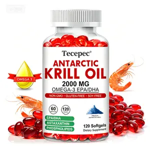 Tecepec Antarctic Krill Oil Softgels, 2000mg - Rich in Omega-3 EPA, DHA & Astaxanthin for Heart, Brain & Joint Support, 120 Count - Healthcare & Fitness Lipid Nutritional Supplement