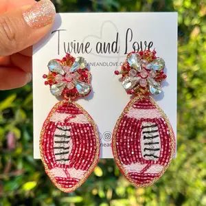 Maroon Football Beaded Earrings