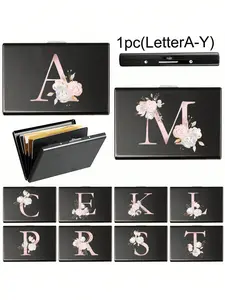 Men's Rfid Shield Aluminum Card Holder, Ultra-Thin Wallet with Letter Print, Convenient Daily Storage, Easy to Carry