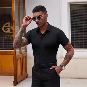 High Elasticity Men's Seamless Wrinkle-free Ice Silk Short Sleeve Shirt