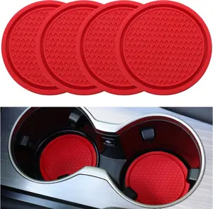 Car Cup Coaster, 4PCS Universal Non-Slip Cup Holders Embedded in Ornaments Coaster, Car Interior Accessories, Red