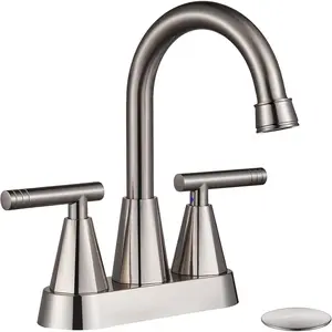 4 inch Brushed Nickel Bathroom Faucets with Pop up Drain and Two  Hoses,  Stainless Steel 2 Handle Centerset Faucet for Vanity, RV