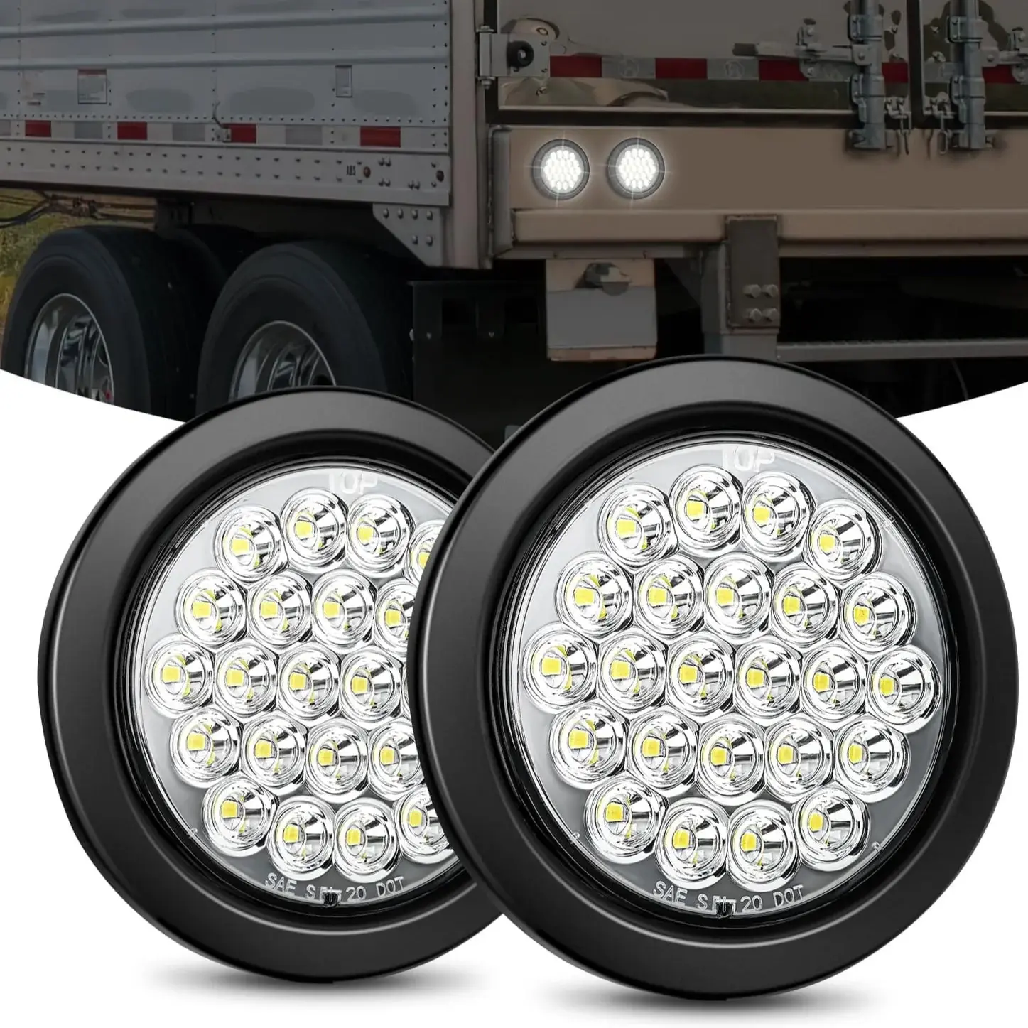 Nilight 4-in Round High-Bright Waterproof Tail Light Assembly, 24-LED Multi-Mode Flush Mount Grommets, 2-Piece Automotive Waterproof Taillights, Waterproof Taillight