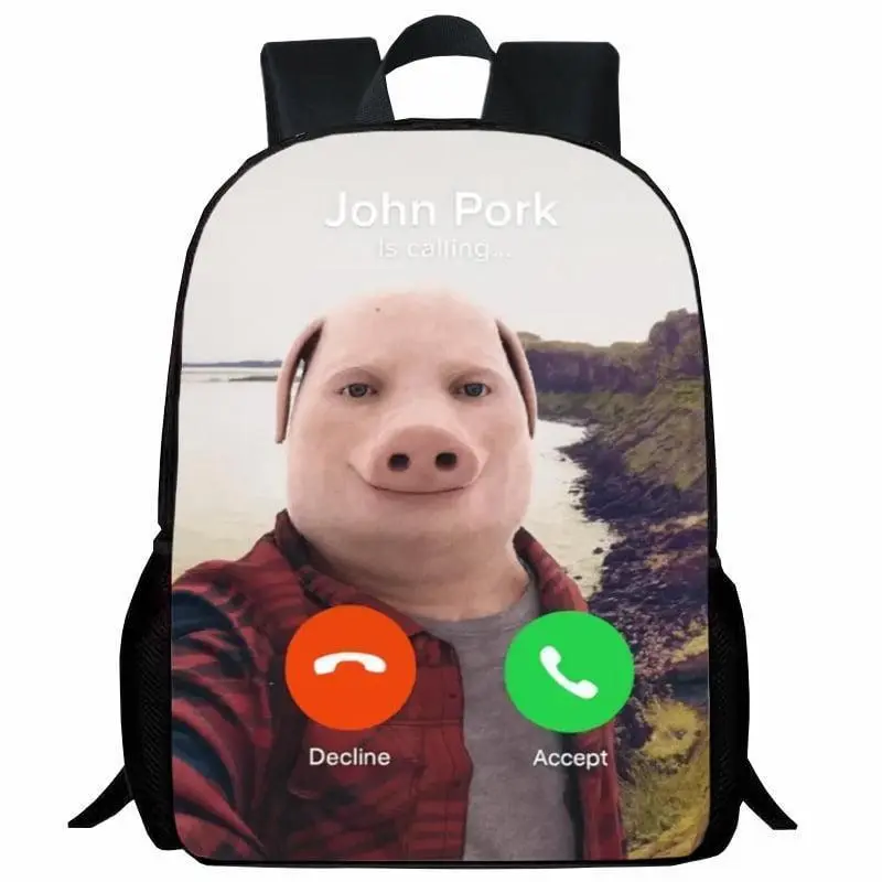 Funny John Video Pig Pork Student Backpack Cartoon Anime Backpack for Mens Womens