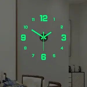 Modern 3D Illuminated Silent Wall Clock - Battery-Operated, Round Acrylic Sticker Clock with Large Numerals for Easy Reading in Living Room, Bedroom, Office Decor, Wall Clock Living Room