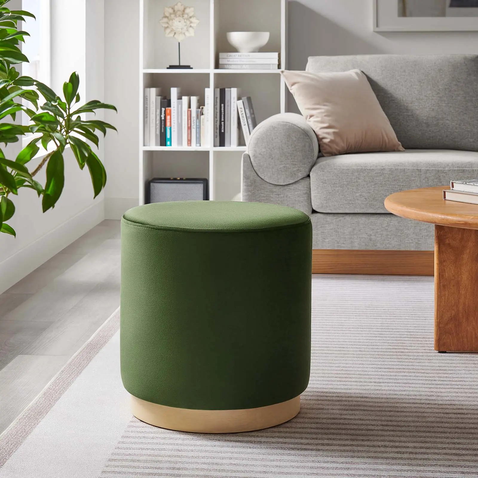 Modway Tilden 16" Round Modern Performance Velvet Upholstered Stool - Moss Green Indoor Furniture with Foam, Ideal for Home, Cozy Apartments, 506 lbs Capacity