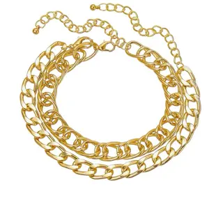 Cuban Chunky Ankle Bracelets Gold Layered Link Chain Anklets Set for Women 2PC Fashion Jewelry Accessories