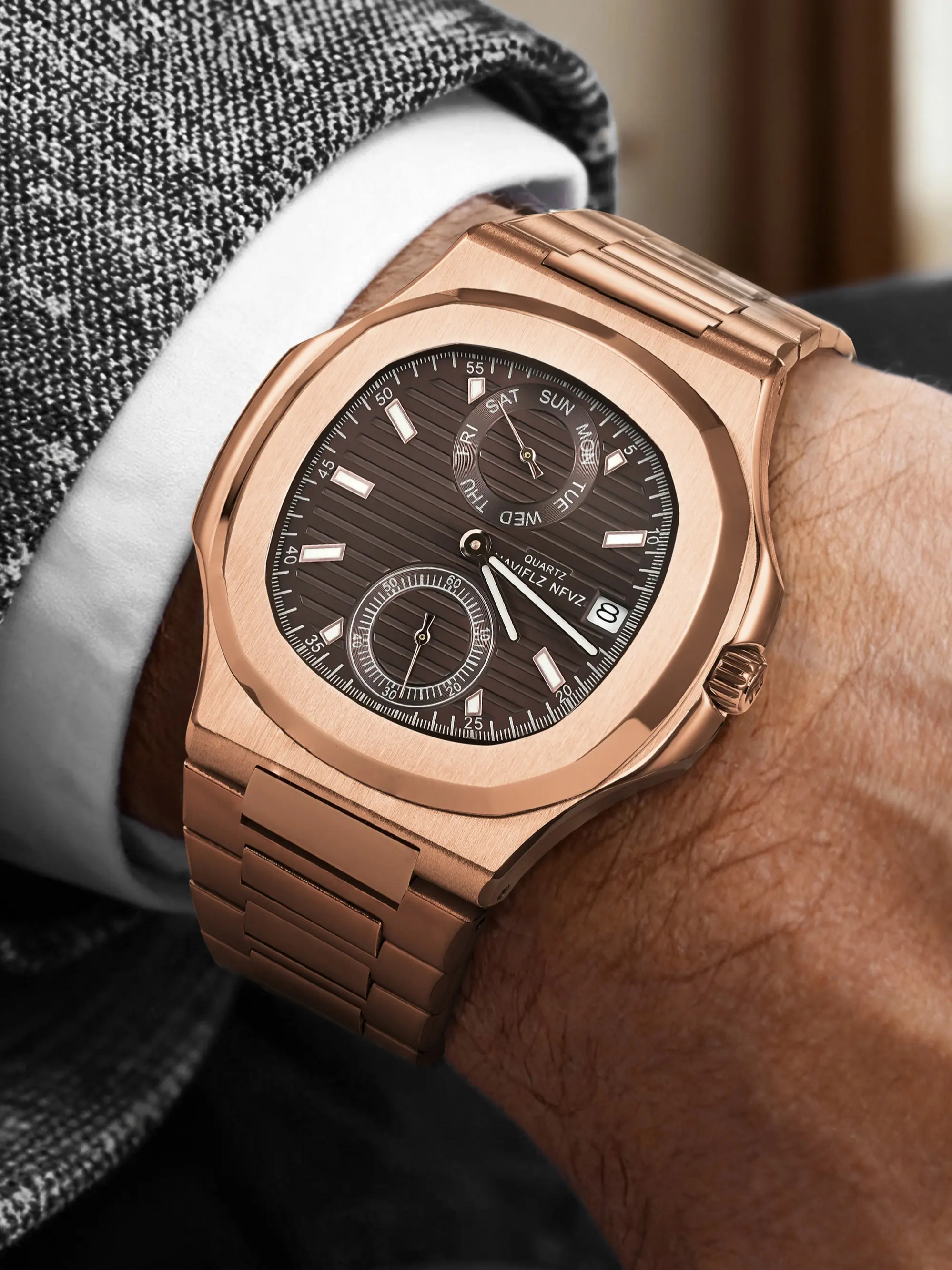 NAVIFLZ NFVZ New TOP Luxury Men Quartz Watches Classic Business Stainless Steel Rose gold Male Fashion Nautilus Waterproof Wrist Clock
